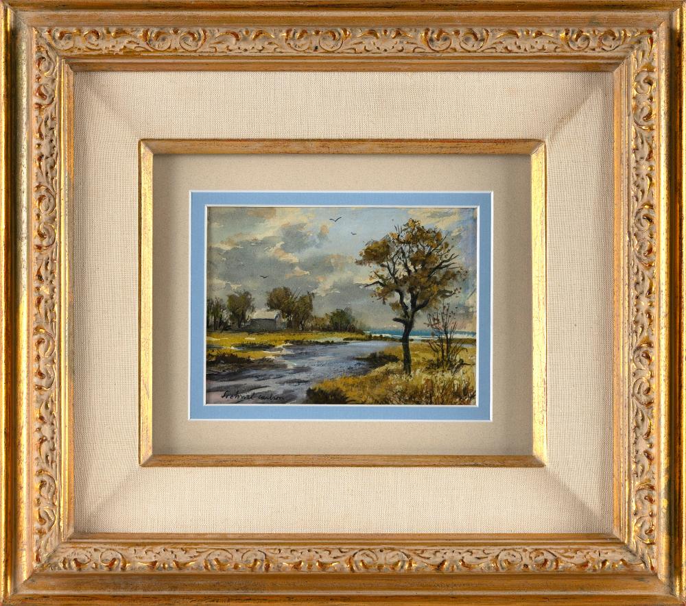 Sven Ohrvel Carlson comparable auction result: sven ohrvel carlson massachusetts new york 1911 2006 tidal inlet gloucester watercolor 5 x 7 sight framed 15 x 17