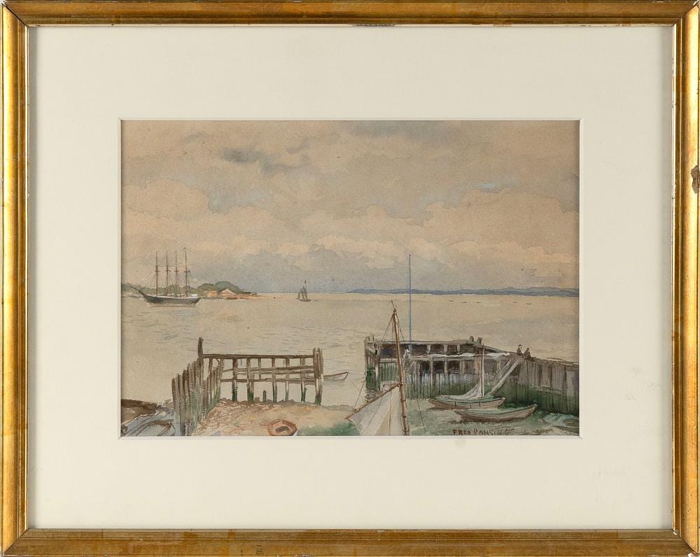Frederick Knecht Detwiller comparable auction result: frederick fred pansing new jersey germany 1844 1912 harbor scene watercolor on paper 8 5 x 12 5 sight framed 15 x 19