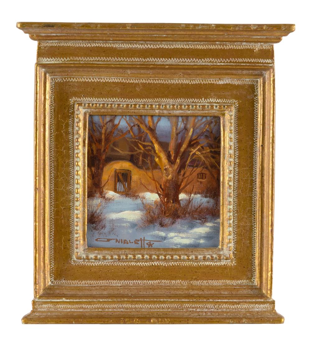 Gary Lawrence Niblett comparable auction result: gary lawrence niblett new mexico california 1943 last light oil on board 6 x 6 framed 13 x 11 5