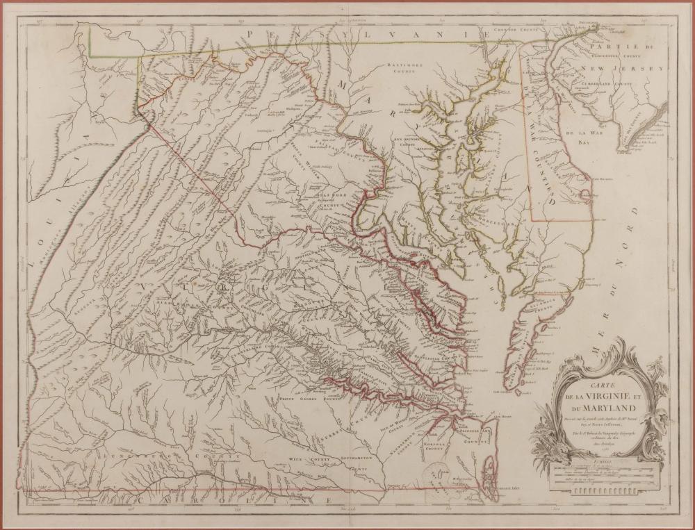 Robert de Vaugondy comparable auction result: robert de vaugondy french 1686 1766 map of virginia and maryland