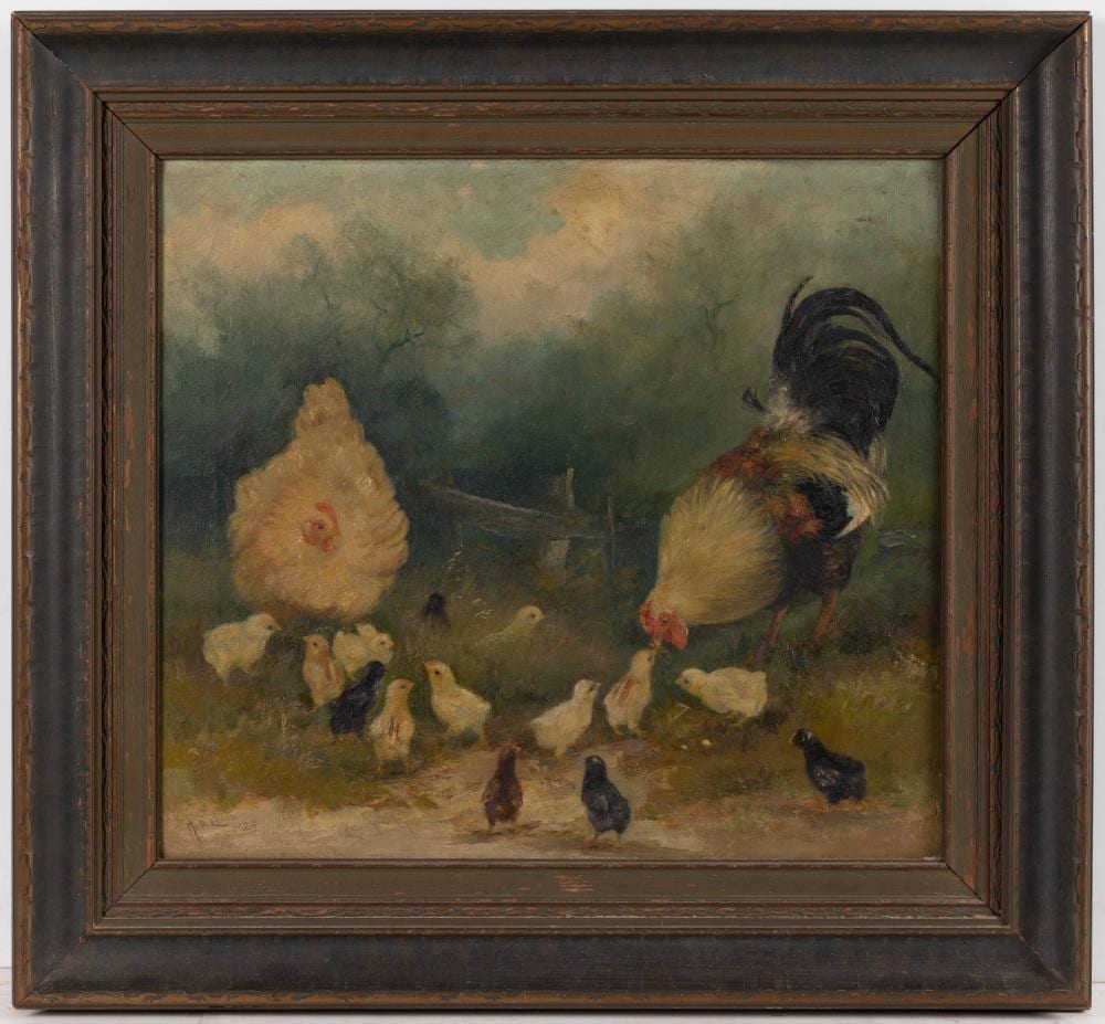 mary b leisz berks co pennsylvania 1876 1935 farmyard scene featuring chickens · Jeffrey S. Evans & Associates · 2025-11-22 Mary B. Leisz comparable auction result: mary b leisz berks co pennsylvania 1876 1935 farmyard scene featuring chickens