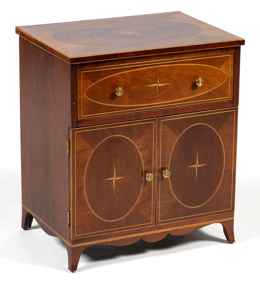 Auction comp thumbnail for COLONIAL WILLIAMSBURG REPRODUCTION INLAID CHERRY AND MAHOGANY VENEERED APOTHECARY CABINET (Jeffrey S. Evans & Associates, Lot 2434)