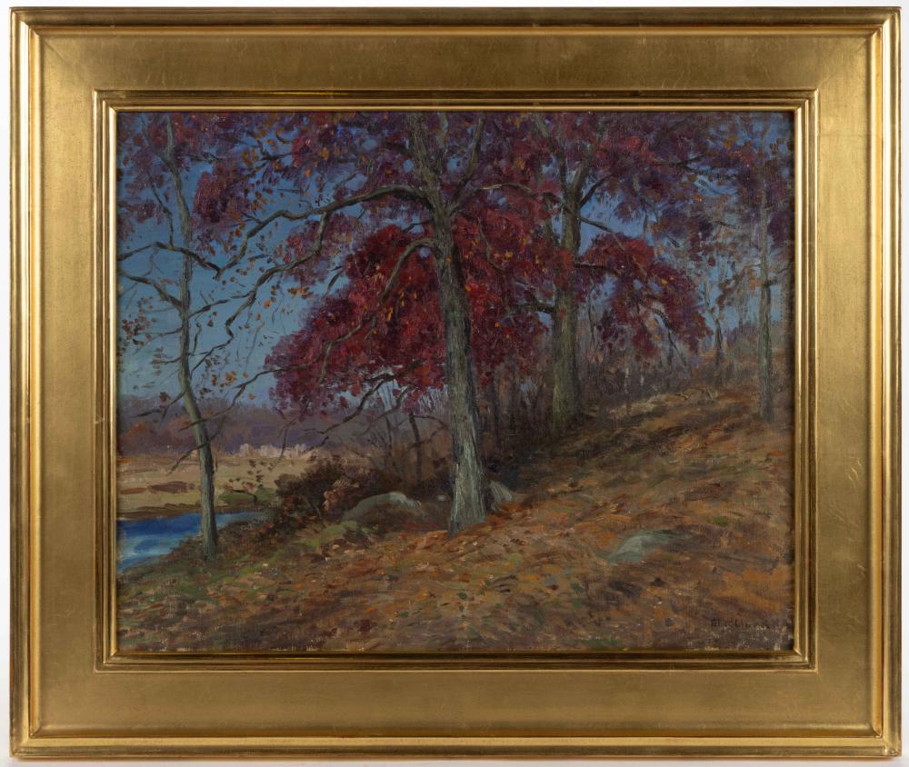 eliot candee clark american 1883 1980 oaks in autumn landscape painting · Jeffrey S. Evans & Associates · 2025-11-22 Eliot Candee Clark comparable auction result: eliot candee clark american 1883 1980 oaks in autumn landscape painting