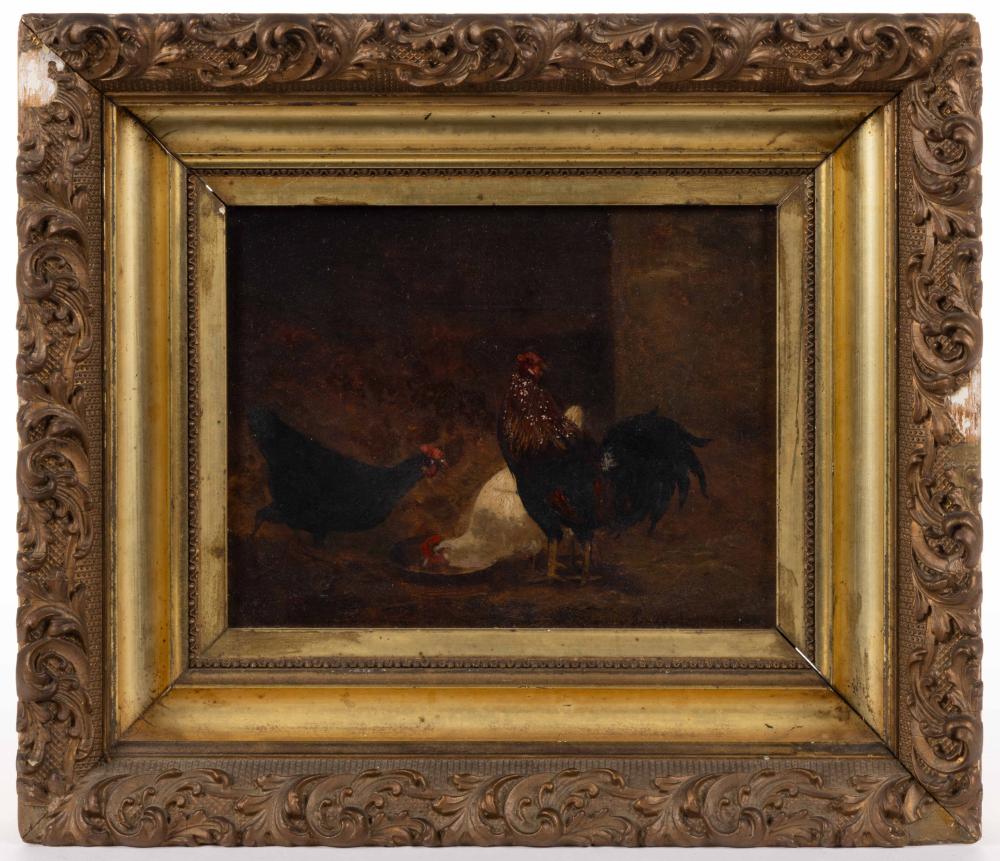 Scott Leighton comparable auction result: scott leighton american 1849 1898 barnyard scene with chickens and rooster