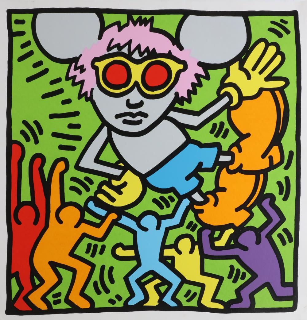 After Keith Haring (American, 1958-1987), Andy Mouse, plate II, screen print of wove paper, 38 x 38 in (96 1/2 x 96 1/2 cm) sold by Andrew Jones Auctions, lot 52 — auction record photograph