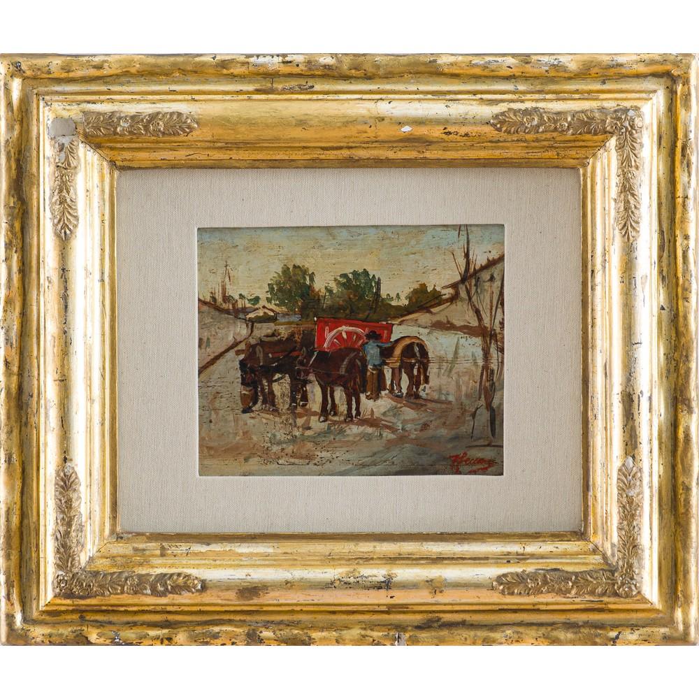 Eugenio Cecconi comparable auction result: eugenio cecconi cavalli in sosta olio su tavoletta