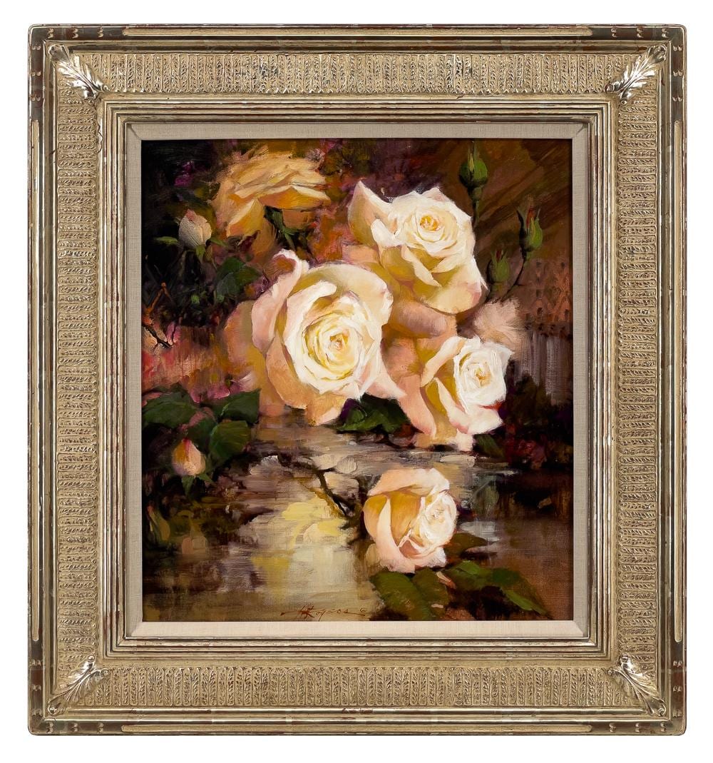 Howard Rogers comparable auction result: howard rogers white roses oil on canvas