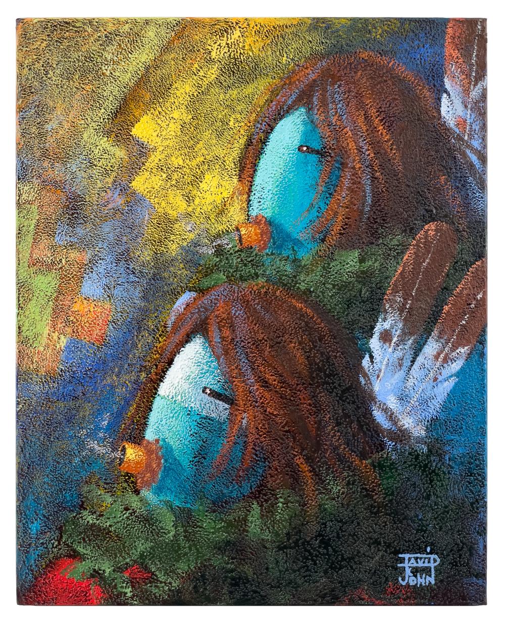 David K. John comparable auction result: david k john twin warrior s yeis acrylic on canvas
