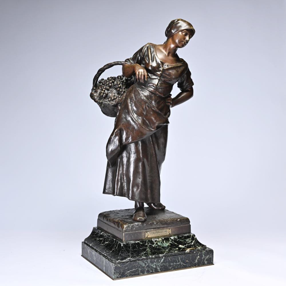 Antonin Larroux comparable auction result: antonin larroux 1859 1913 bronze sculpture vendengeuse on marble base signed