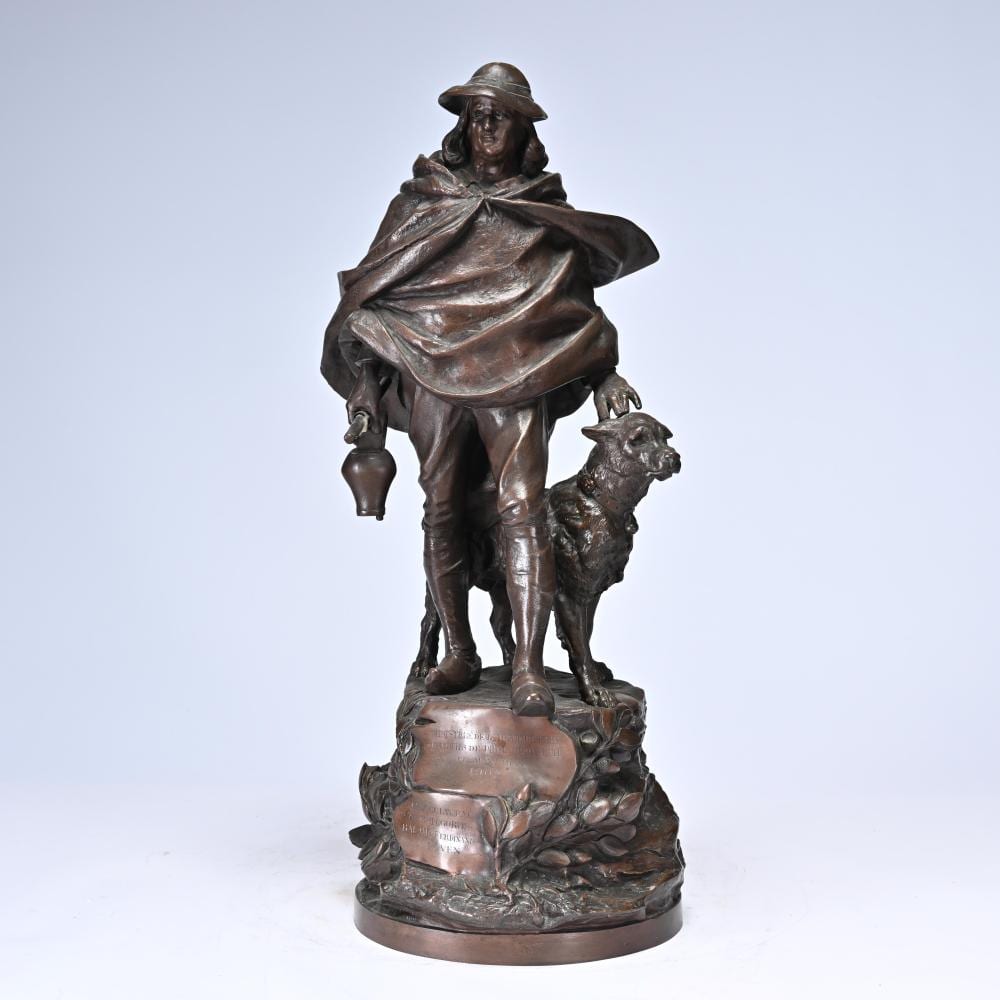Gustave Deloye comparable auction result: gustave deloye 1838 1899 bronze statue of a hunter with dog dated 1908