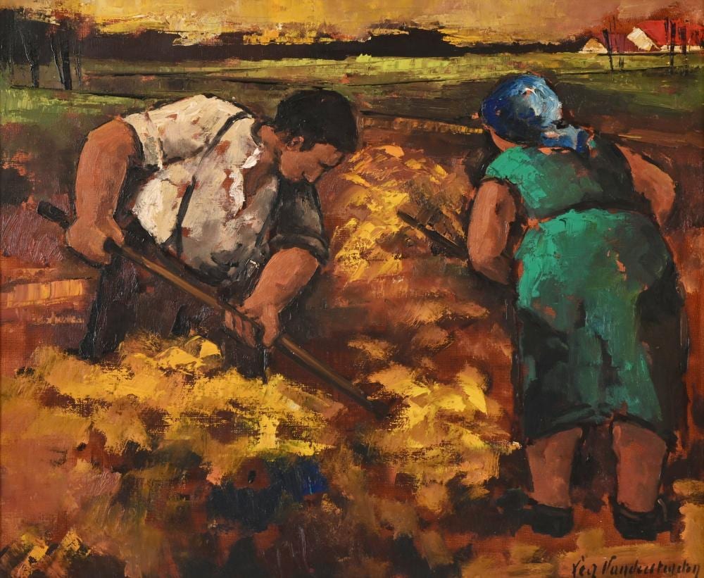 Lea Vanderstraeten comparable auction result: lea vanderstraeten 1929 oil on canvas farmers working on the land signed