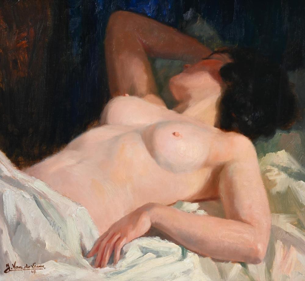 Jules van de Leene comparable auction result: jules van de leene 1887 1962 oil on canvas the sleeping beauty 1947 signed