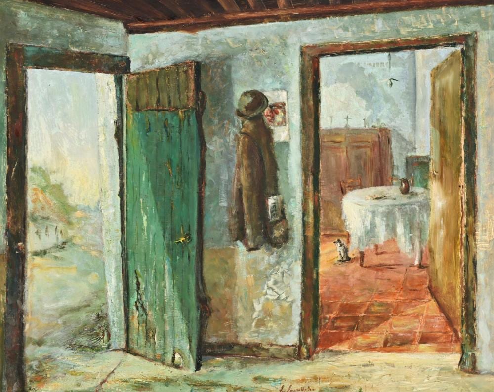 Lea Vanderstraeten comparable auction result: lea vanderstraeten 1929 oil on canvas only the cat is at home signed