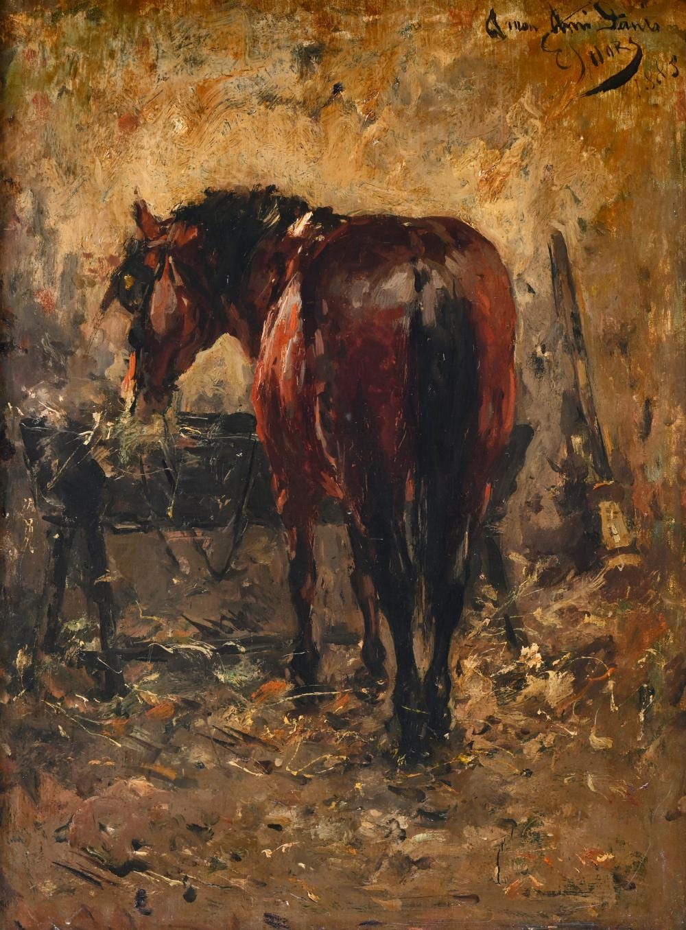 Eugène Joors comparable auction result: eug ne joors 1850 1910 oil on panel horse in the stable 1885 signed