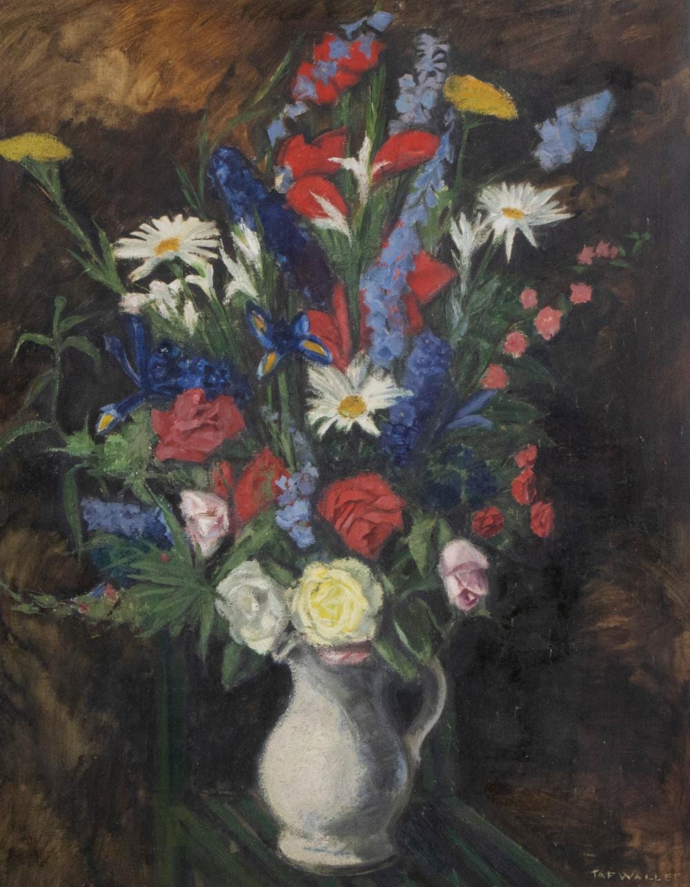 Taf Wallet comparable auction result: taf wallet 1902 2001 oil on canvas jug with flowers signed
