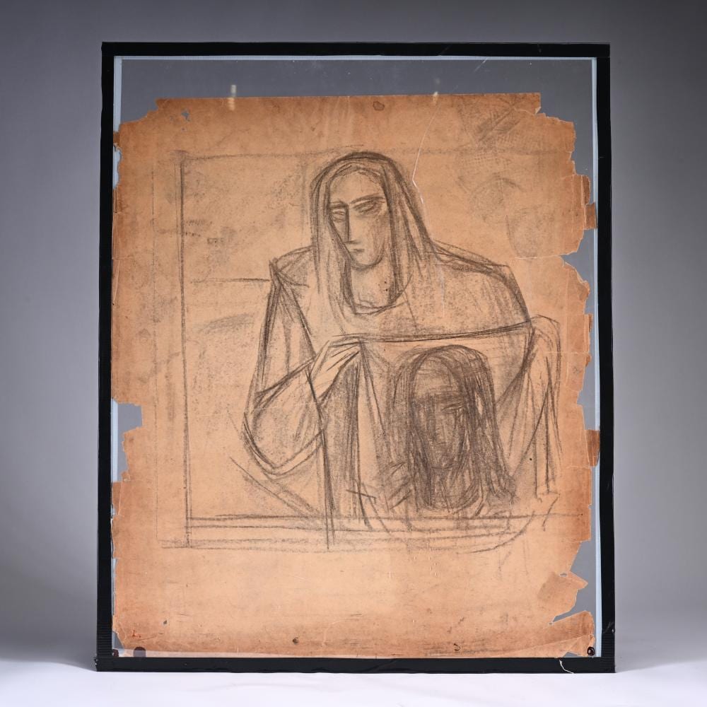 Oscar Colbrandt comparable auction result: oscar colbrandt 1879 1959 double sided charcoal drawing veronica with cloth and christ on the cross