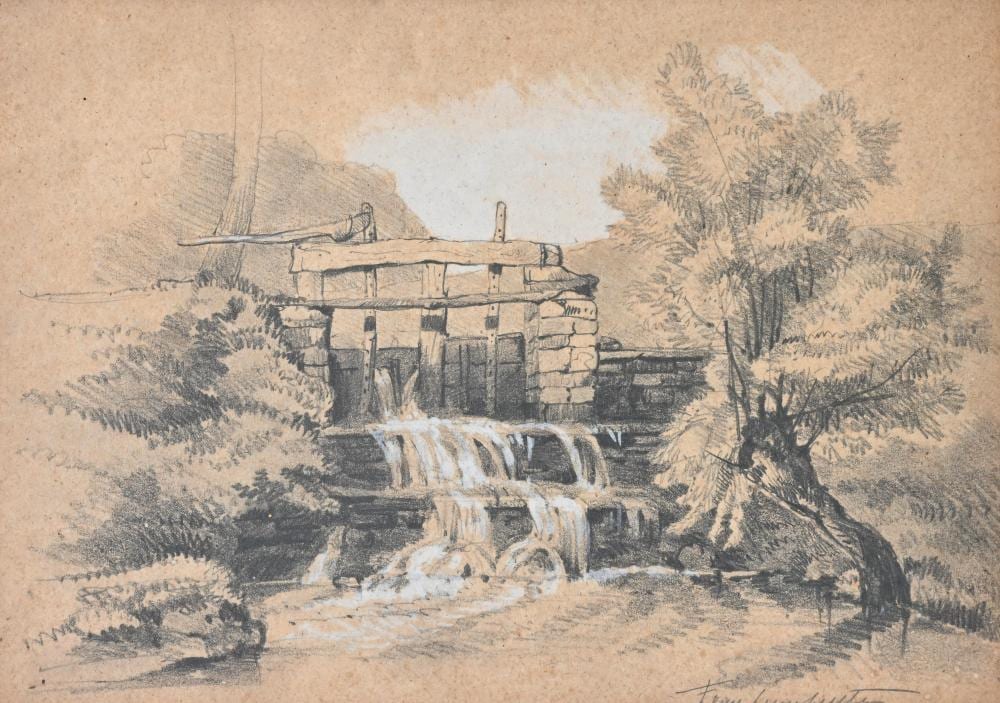 Frans van Leemputten comparable auction result: frans van leemputten 1850 1914 pencil and gouache waterfall in montreux signed