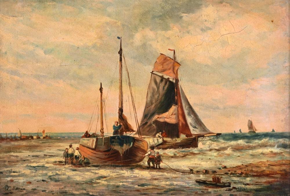 Auguste Henri Musin comparable auction result: auguste henri musin 1852 1923 oil on canvas fishing boats signed