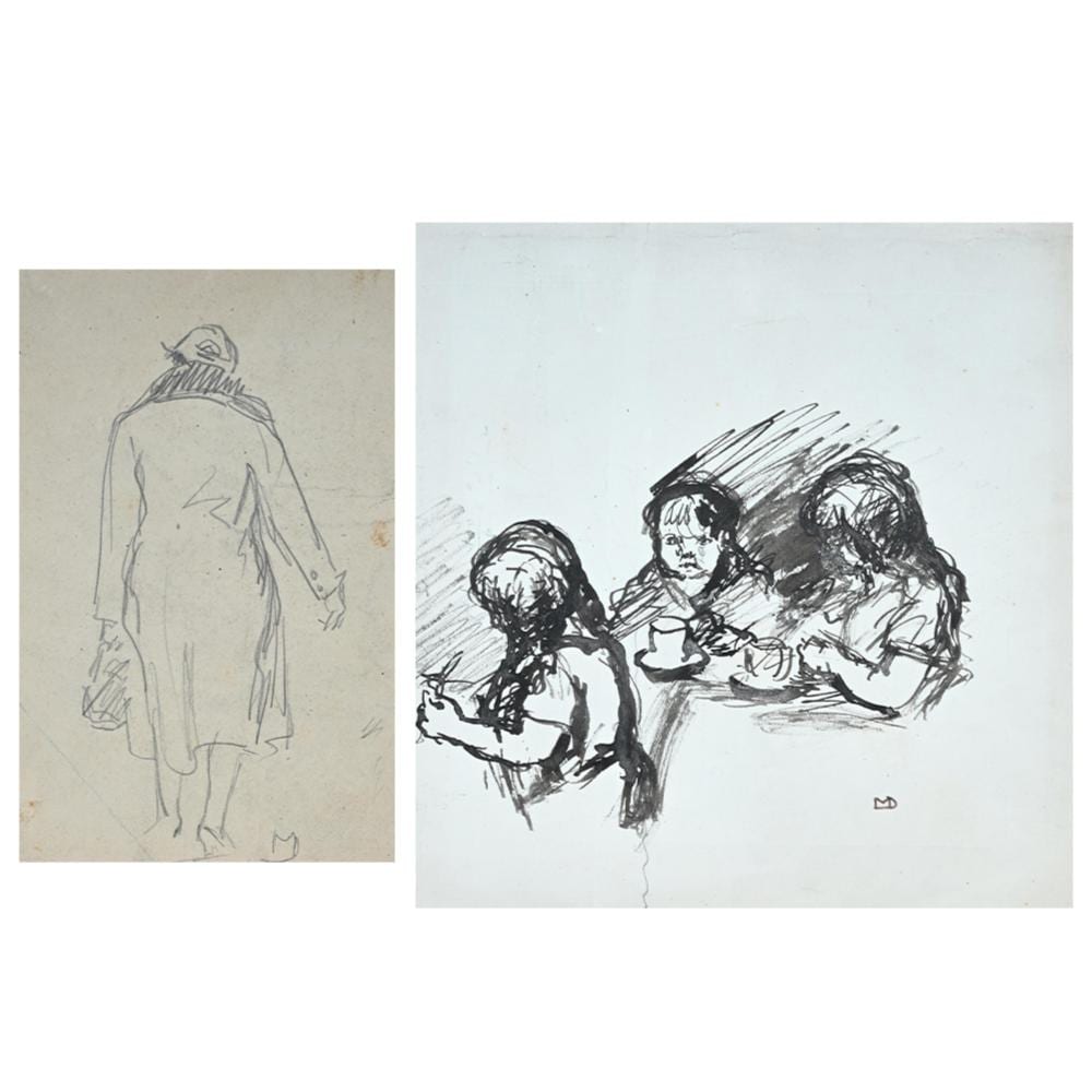 maurice dupuis 1882 1959 2 drawings walking lady and children monogram · Maison Jules Veilinghuis · 2025-11-29 Maurice Dupuis comparable auction result: maurice dupuis 1882 1959 2 drawings walking lady and children monogram