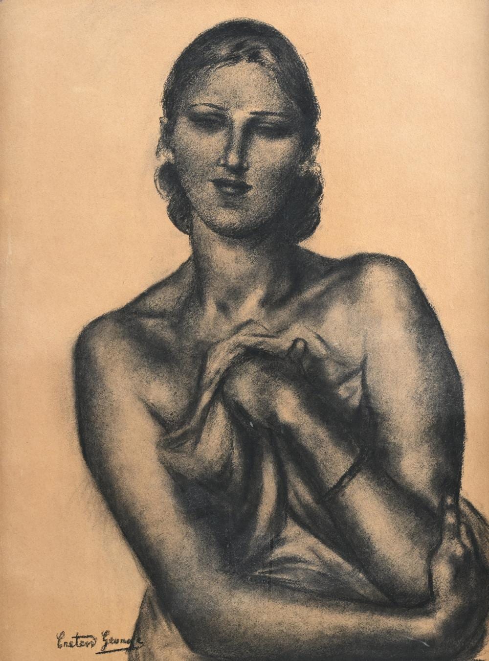 Georges Creten comparable auction result: georges creten 1887 1966 charcoal drawing nude with draped cloth signed