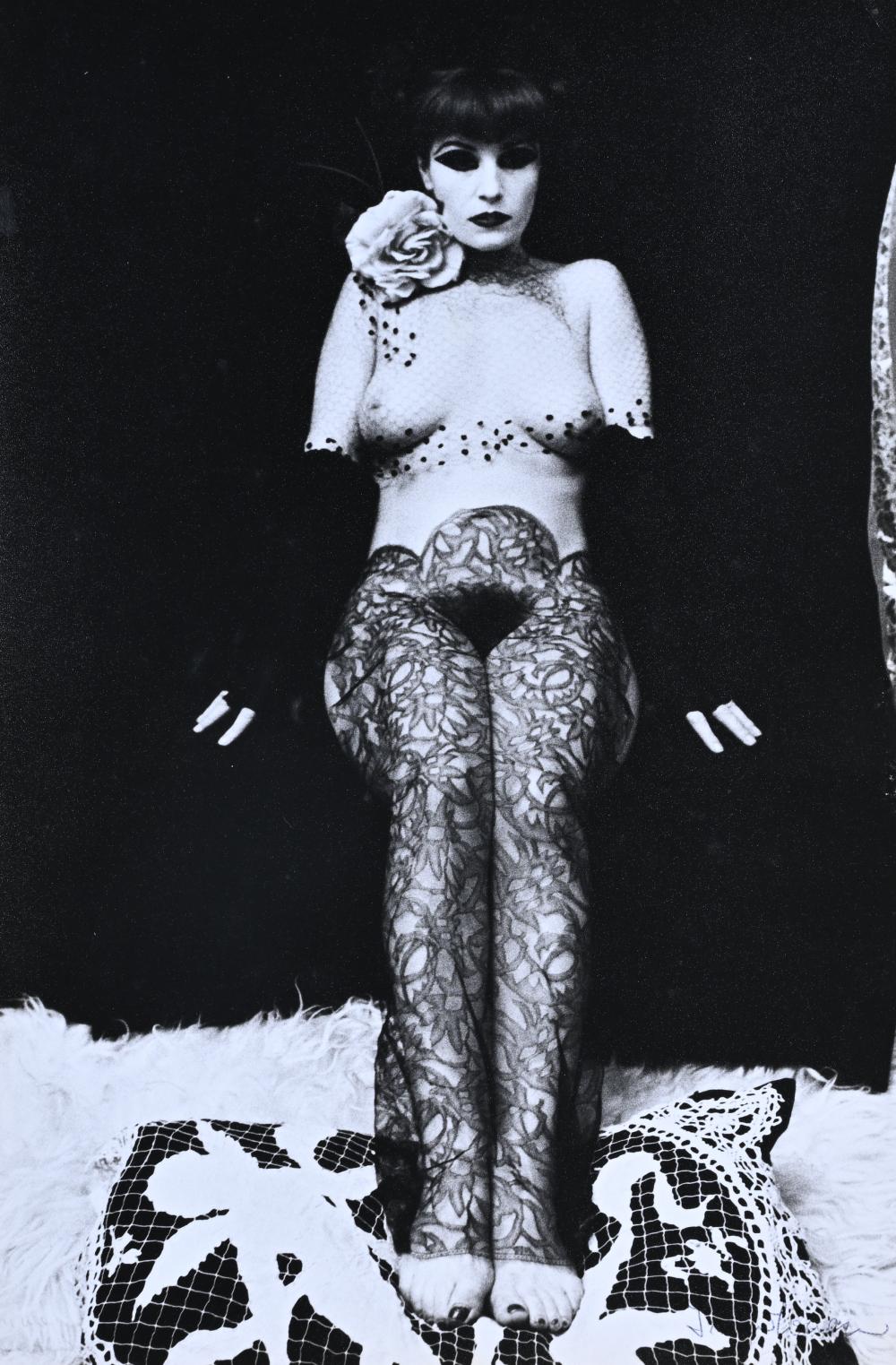 Irèna Ionesco comparable auction result: irina ionesco 1930 2022 gelatin silver print seated nude with fishnet stockings signed