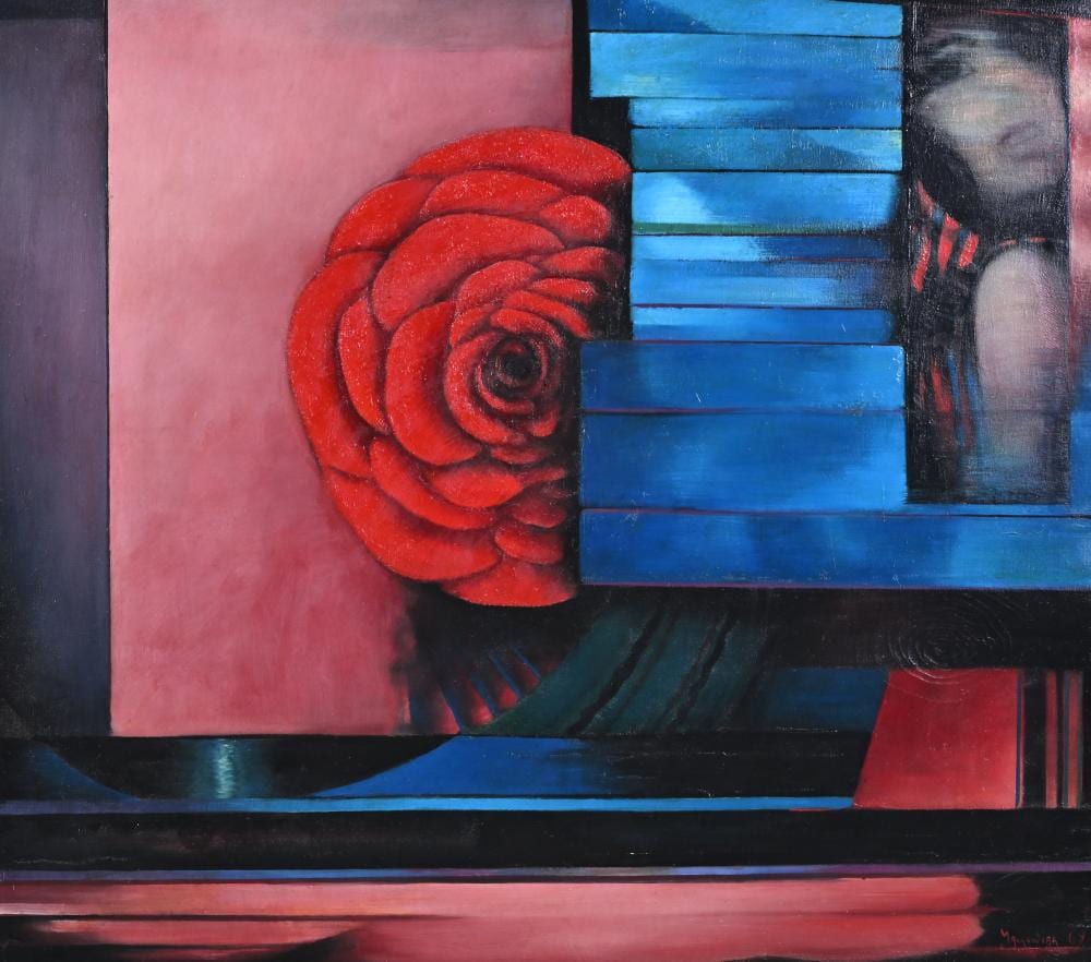 ? Mackowiak comparable auction result: erwin mackowiak 1926 2006 oil on canvas l toile a pleur rose signed and dated 1969