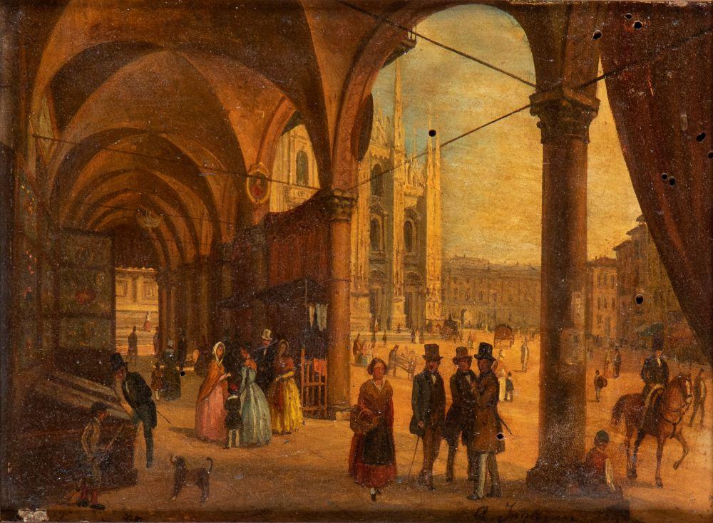Angelo Inganni comparable auction result: angelo inganni brescia 1807 gussago 1880 piazza duomo in milan 1840