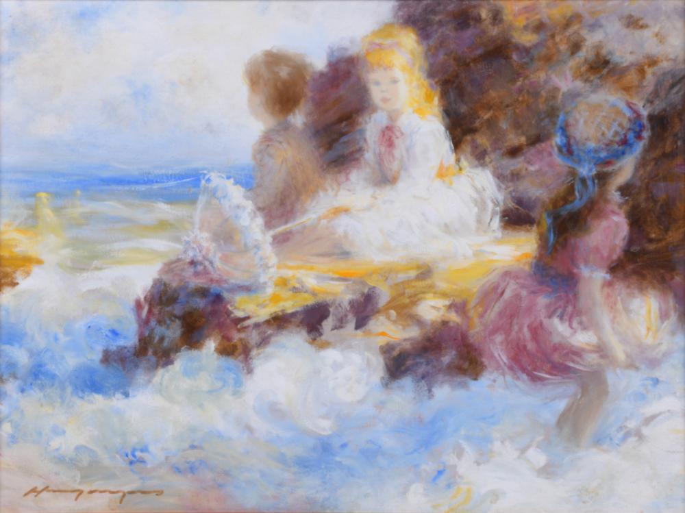 Harry Myers comparable auction result: harry myers new york 1910 1968 young girls playing by the breakers oil on board
