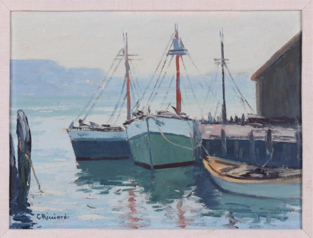 Cesare A. Ricciardi comparable auction result: cesare a ricciardi italian pennsylvania 1892 1973 harbor scene oil on canvas laid on board sight 11 3 4 x 15 1 2 in 29 8 x 39 4 cm frame 20 x 24 in 50 8 x 61 cm