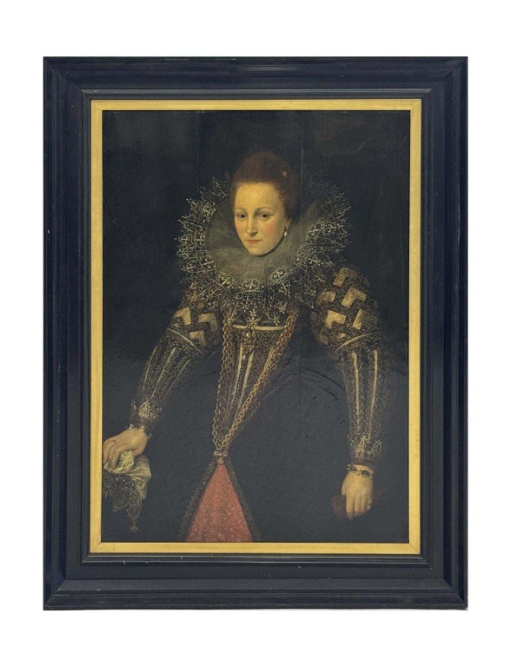 Oisín Kelly comparable auction result: o p portrait of an elizabethan noble woman labeled in verso on cradled panel 42 x 30