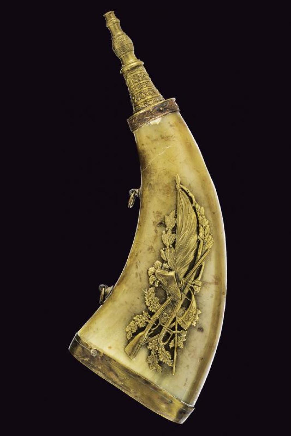 A fine powder flask sold by Czerny's International Auction House, lot 577 — auction record photograph