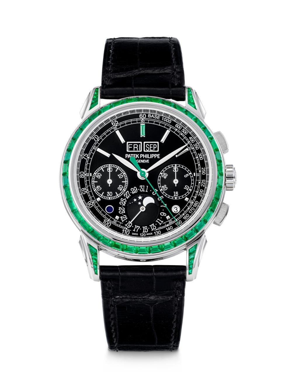 Patek Philippe. An Impressive And Very RARE PLATINUM AND EMERALD-SET.… comparable sale