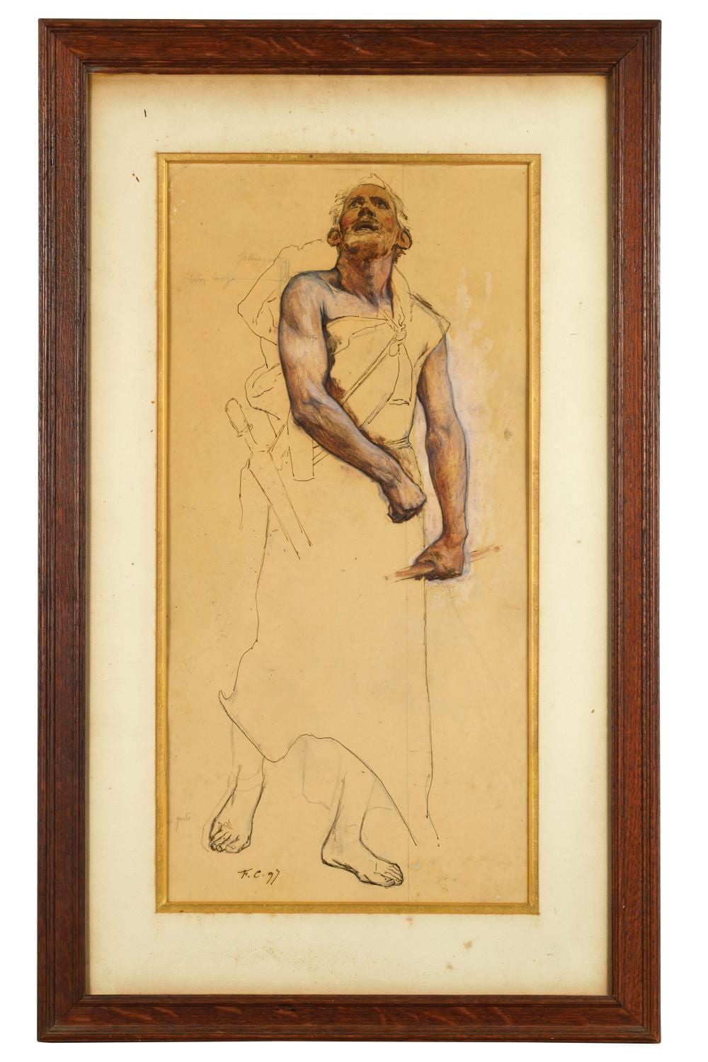 Fernand Cormon comparable auction result: fernand cormon 1845 1924 tude de chasseur pour l amphith tre de pal ontologie et d anthropologie du mus um national d histoire naturelle 1897