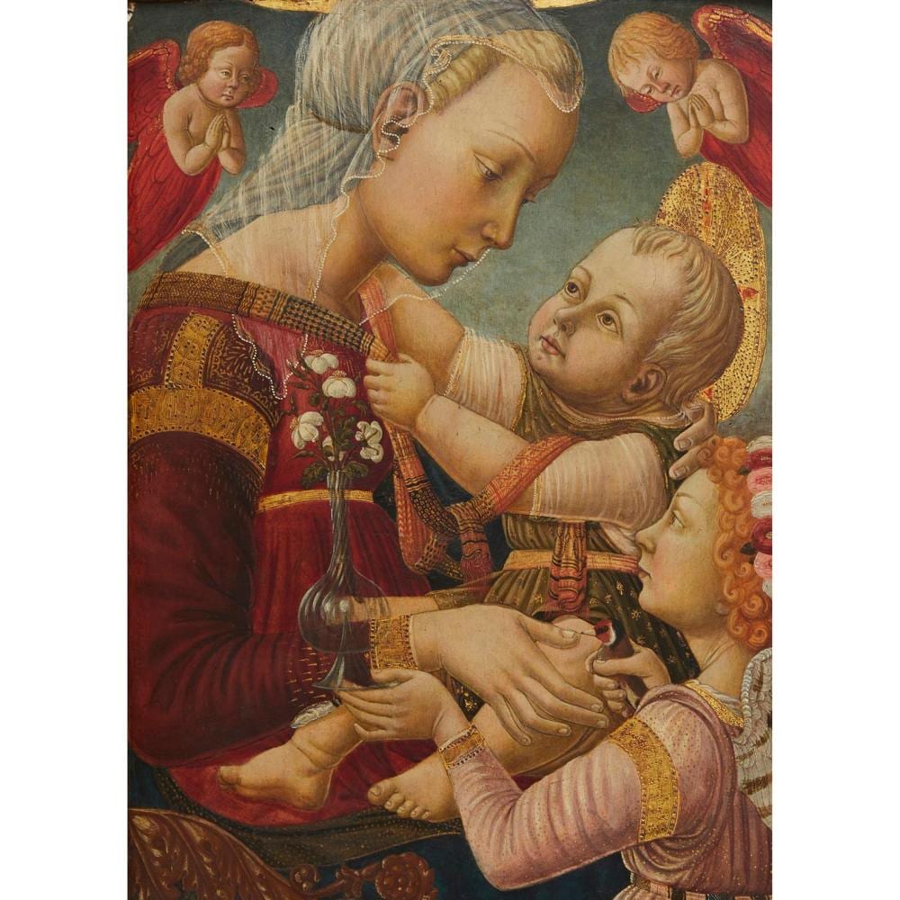 Neri di Bicci comparable auction result: neri di bicci florence 1418 1492 the madonna and child with an attending angel and seraphim tempera and gold on panel 53 5 x 39cm
