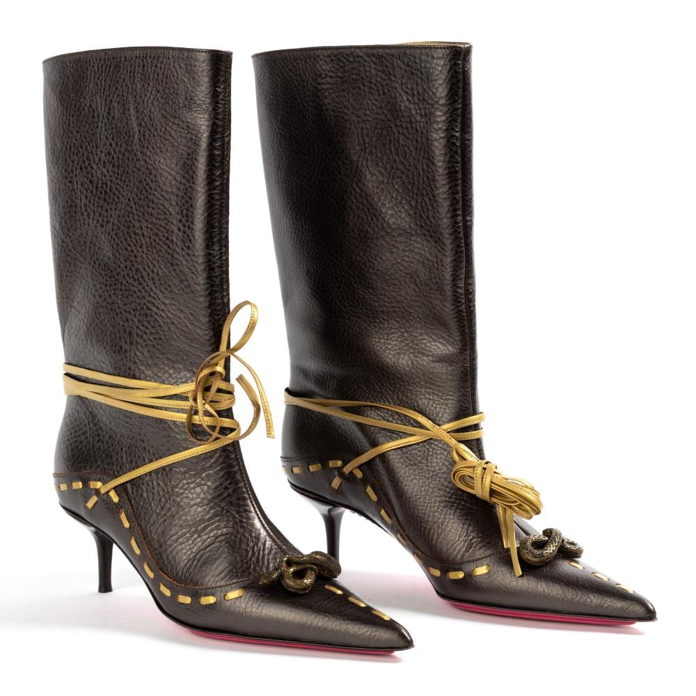 Emanuel Romano comparable auction result: emanuel y2k vintage unused chocolate brown leather boots circa 2000s