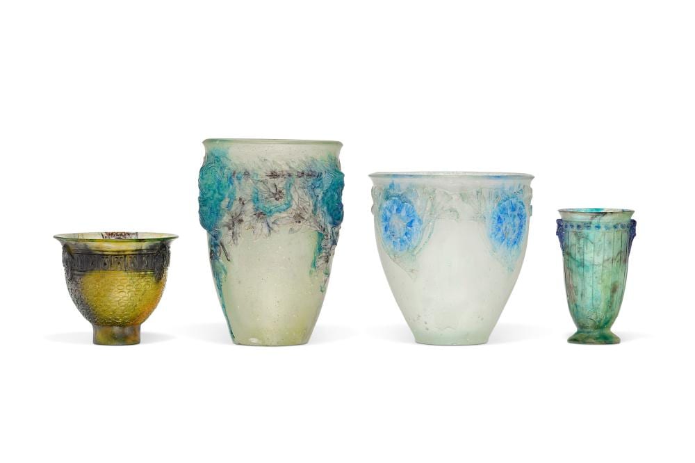 François Emile Décorchemont comparable auction result: fran ois d corchemont 1880 1971 ensemble d un vase trois masques laurie