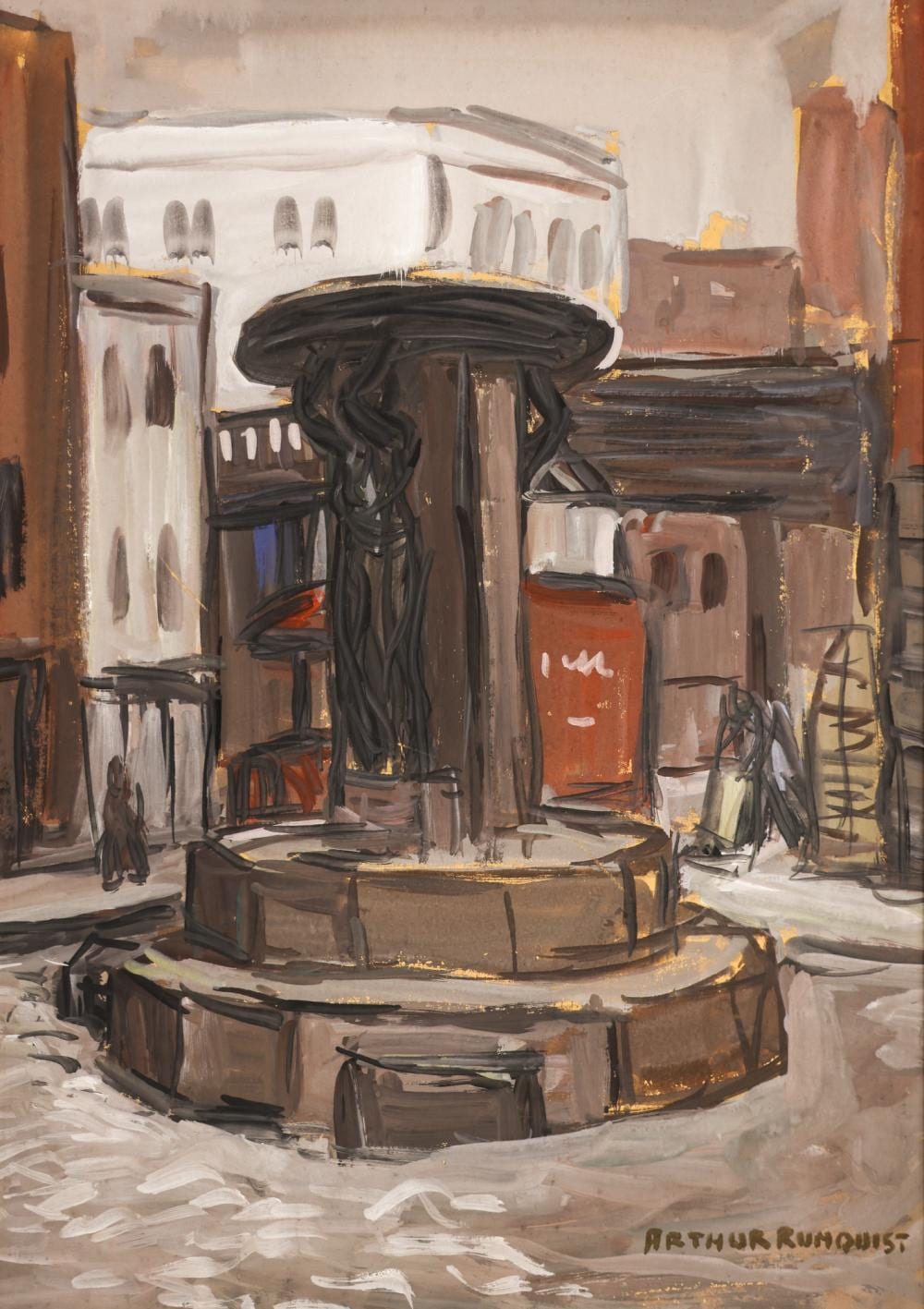Arthur Runquist comparable auction result: arthur runquist skidmore fountain casein on board