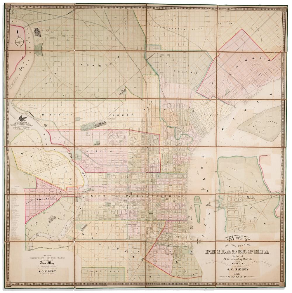James Charles comparable auction result: philadelphia james charles sidney and robert pearsall smith map of the city of philadelphia together with all the surrounding districts philadelphia smith wistar 1849