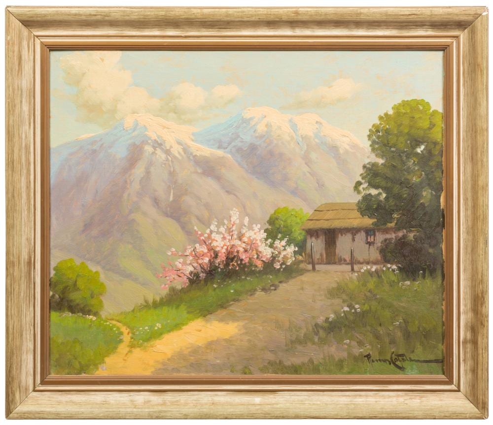 Benito Ramos Catalan comparable auction result: benito ramos catalan chilean 1888 1961 cabin in the mountains landscape 20th c h 19 3 4 in w 23 5 8 in framed h 22 in w 27 in
