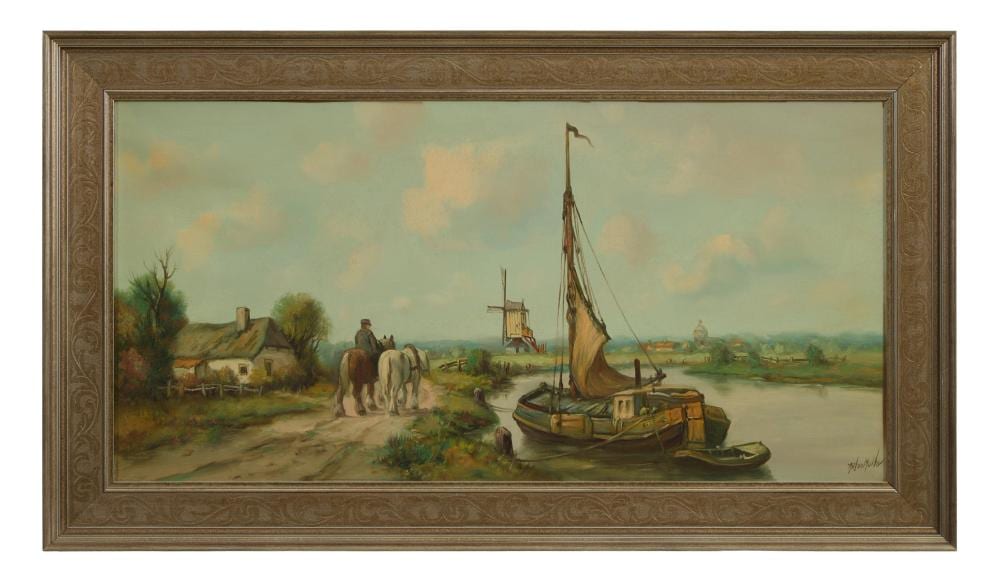 anton muller austrian 1853 1897 canal scene with village road h 16 in w 31 1 2 in framed h 20 1 2 in w 36 1 2 in · Crescent City Auction Gallery · 2025-12-05 Anton Muller comparable auction result: anton muller austrian 1853 1897 canal scene with village road h 16 in w 31 1 2 in framed h 20 1 2 in w 36 1 2 in