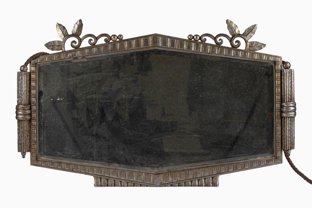 Paul Kiss comparable auction result: paul kiss dans le go t de miroir en fer forg martel encadrement de forme octogonale d cor floral stylis et de rubans cannelures enserrant une glace biseaut e