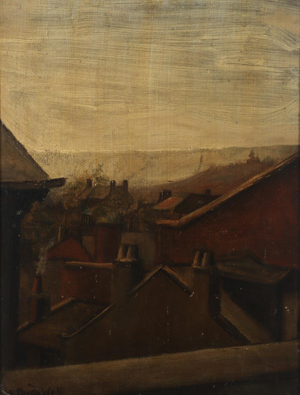 Alfred Bryan Wall comparable auction result: alfred bryan wall painting pittsburgh rooftops