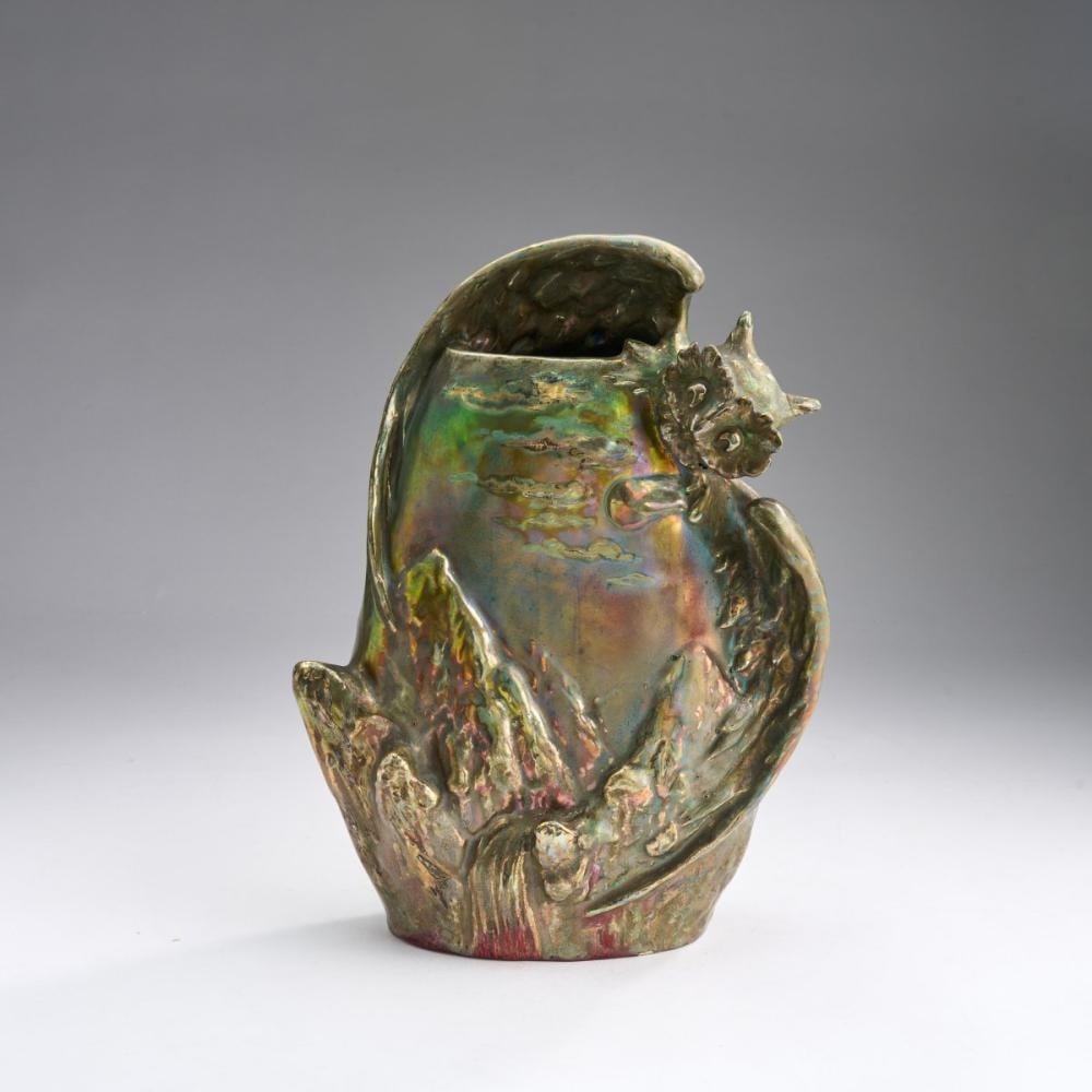 Lucien Lévy-Dhurmer comparable auction result: lucien l vy dhurmer unique owl vase c 1890