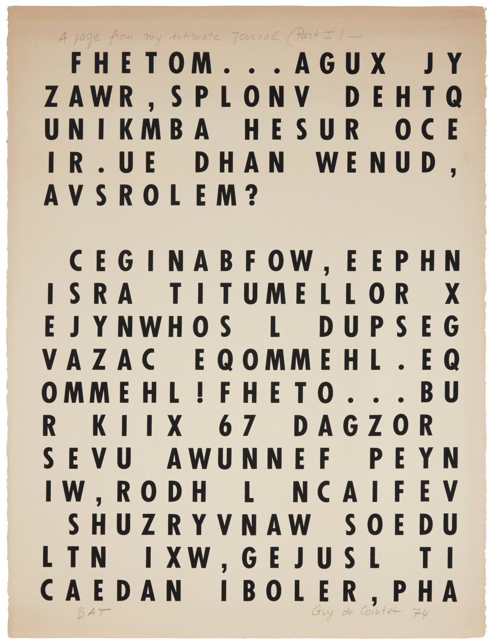 Guy de Cointet comparable auction result: guy de cointet 1934 1983 a page from my intimate journal part i 1974