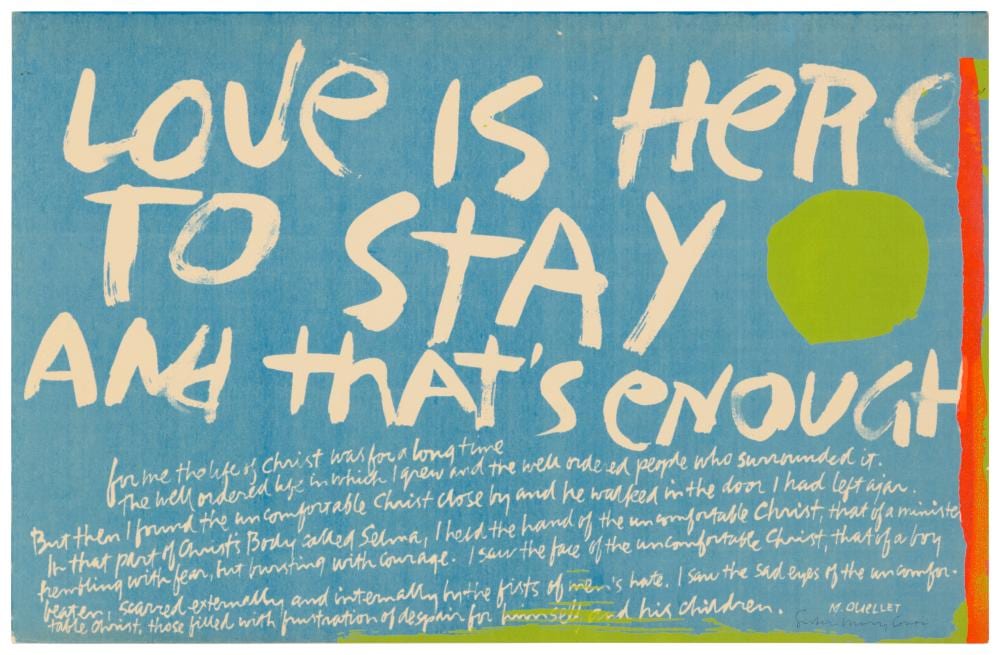 corita sister mary kent 1918 1986 love is here to stay 1965 · John Moran Auctioneers · 2025-12-10 Mary Corita Kent comparable auction result: corita sister mary kent 1918 1986 love is here to stay 1965