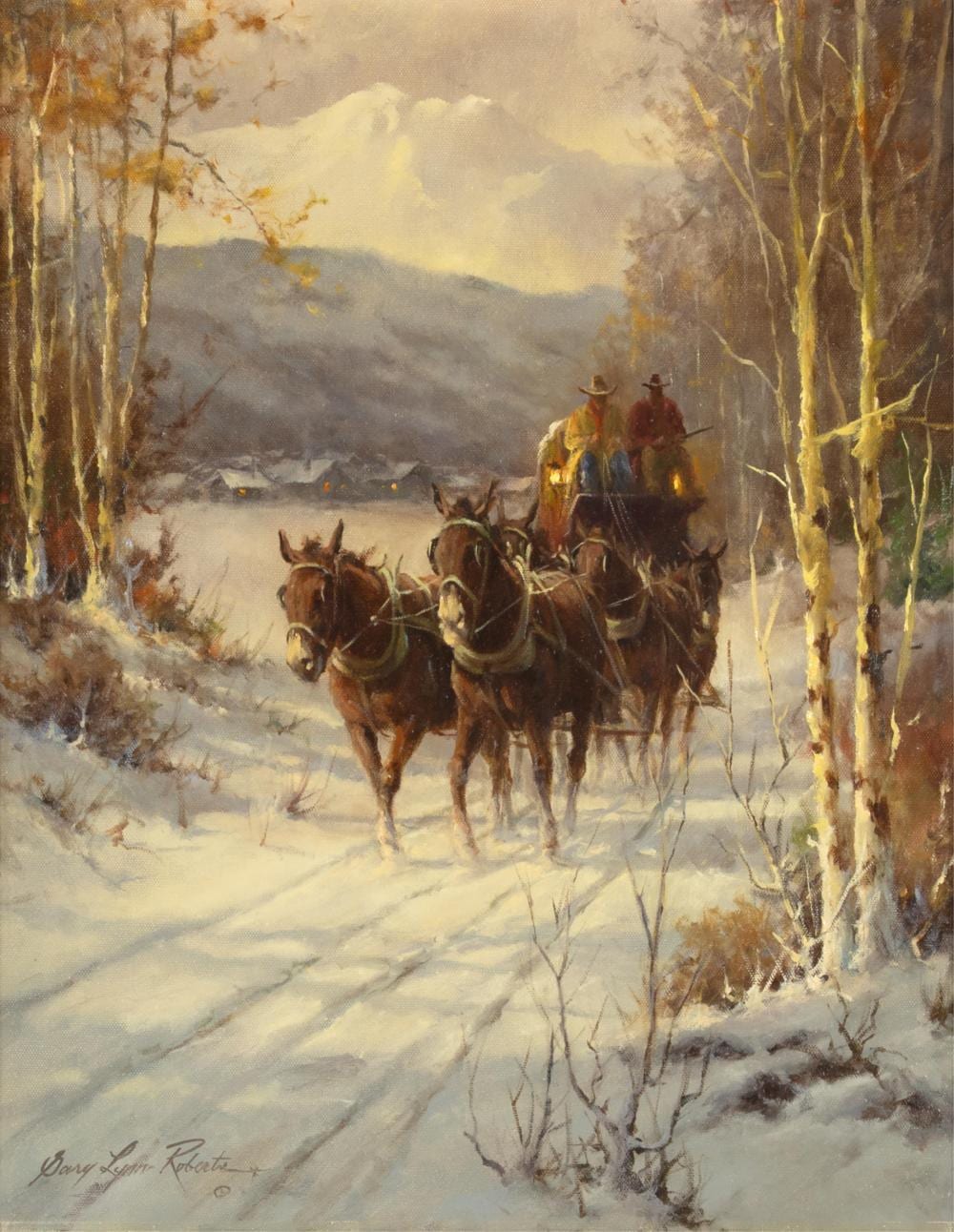 Gary Lynn Roberts comparable auction result: gary lynn roberts american b 1953 winter stagecoach