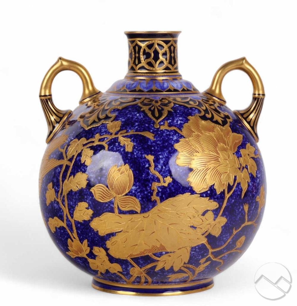 Royal Crown Derby Porcelain Gold Gilt Floral Vase sold by Hill Auction Gallery, lot 224 — auction record photograph