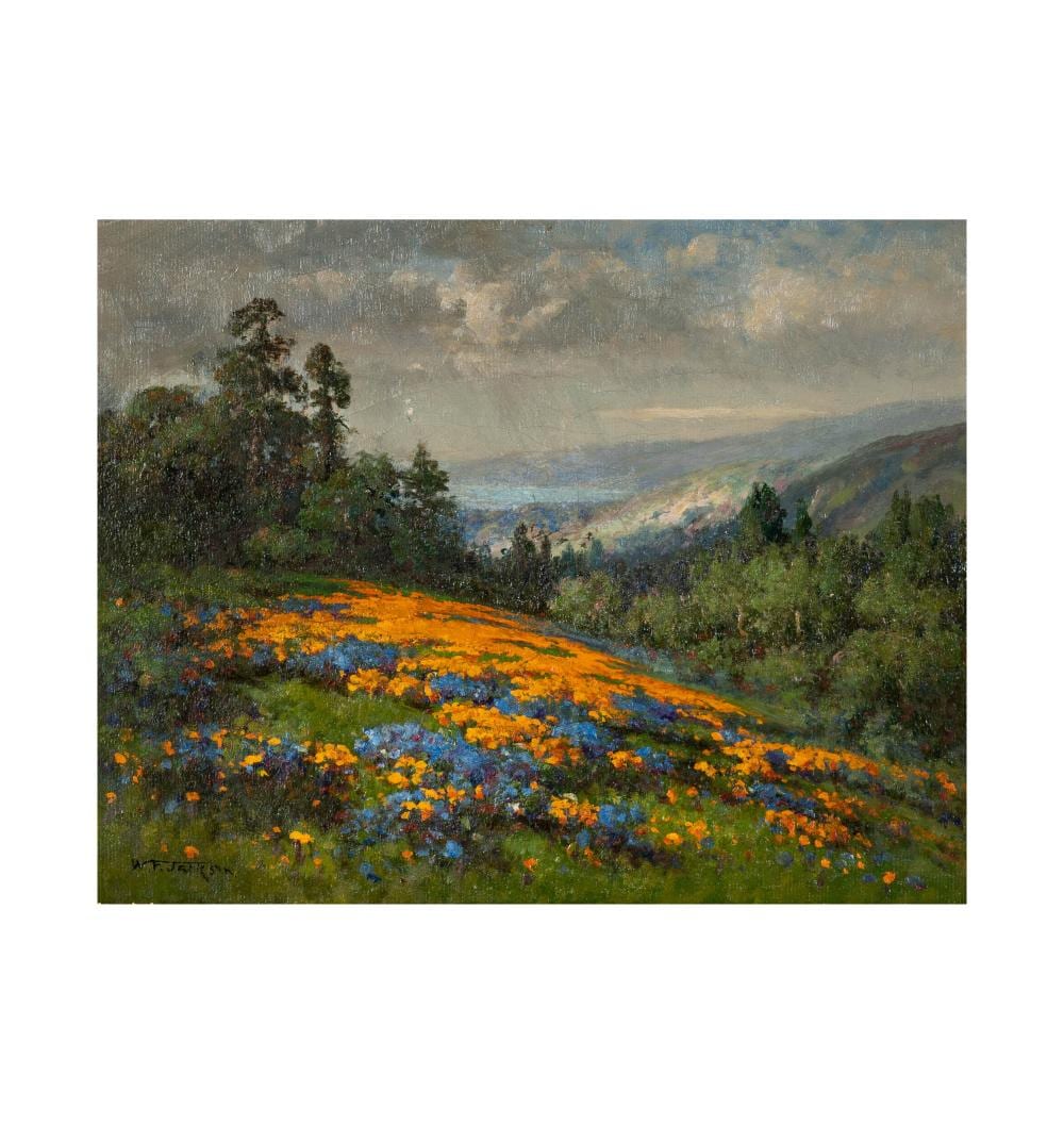 William Franklin Jackson comparable auction result: william franklin jackson 1850 1936 poppies and lupine with san francisco bay beyond