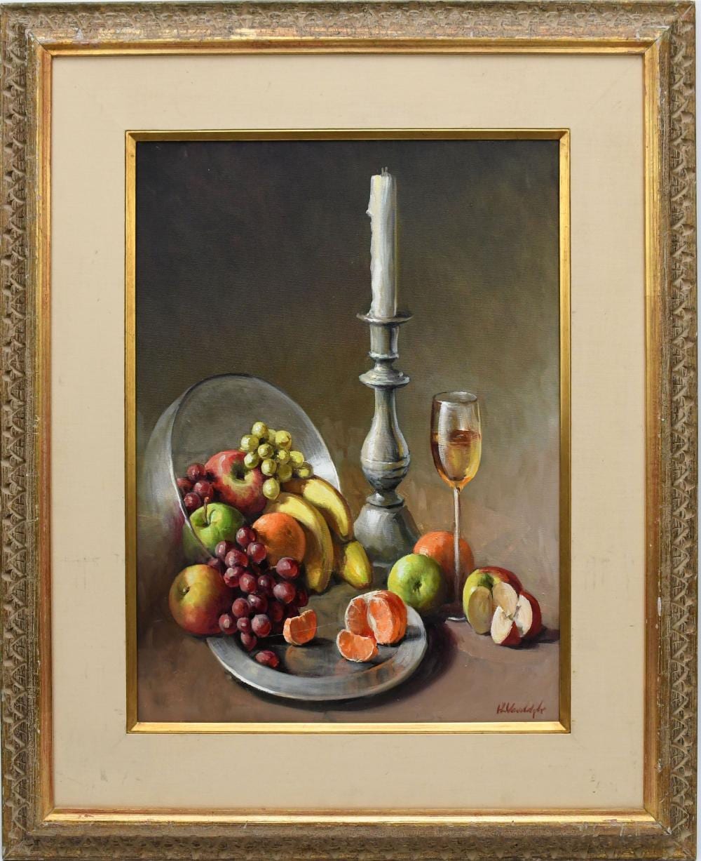 Helen Van Wyk comparable auction result: helen van wyk american 1930 1994 oil painting still life oil on canvas 24 x 18 inches overall framed size 35 x 29 inches