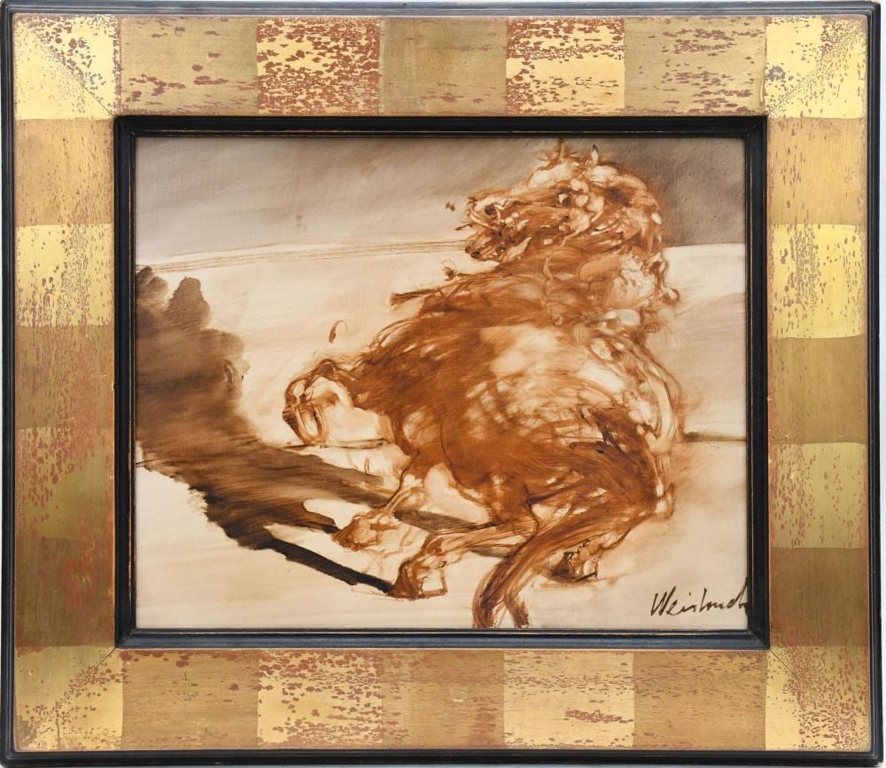 Claude Weisbuch comparable auction result: claude weisbuch french 1927 2014 oil on canvas leaping horse canvas 13 x 16 inches overall framed size 19 x 22 inches